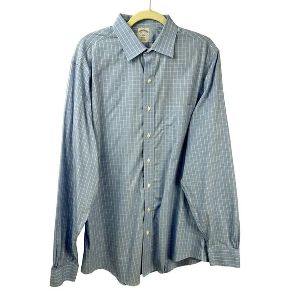 Brooks Brothers Dress Shirt, 16.5, 6/7 Regent Style, Long Sleeves, Plaid Blue - Picture 1 of 7